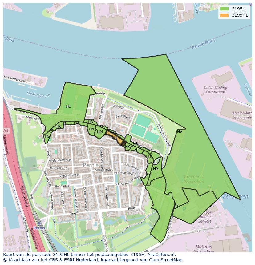 Afbeelding van het postcodegebied 3195 HL op de kaart.