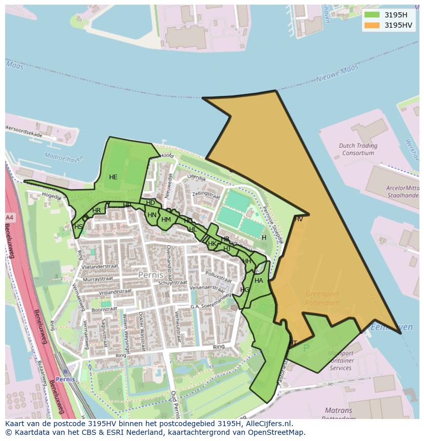 Afbeelding van het postcodegebied 3195 HV op de kaart.