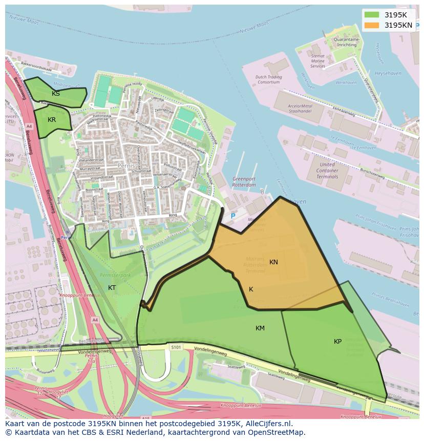 Afbeelding van het postcodegebied 3195 KN op de kaart.