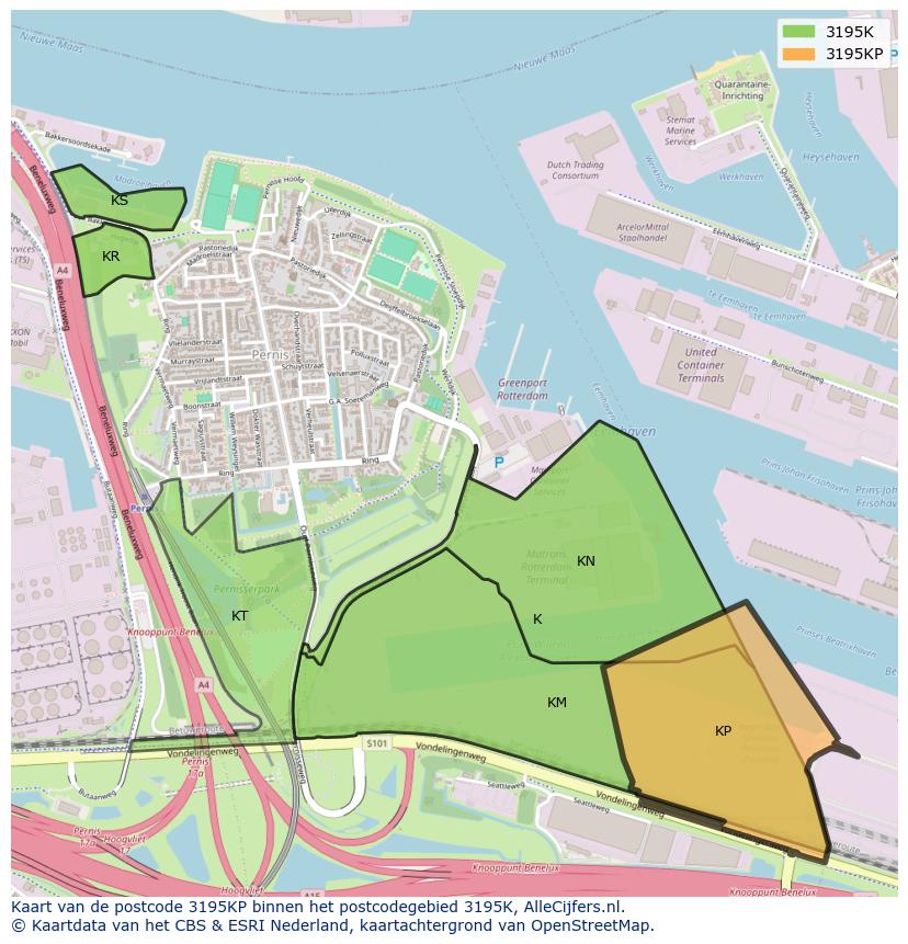 Afbeelding van het postcodegebied 3195 KP op de kaart.