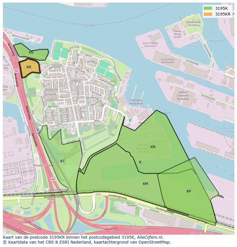 Afbeelding van het postcodegebied 3195 KR op de kaart.