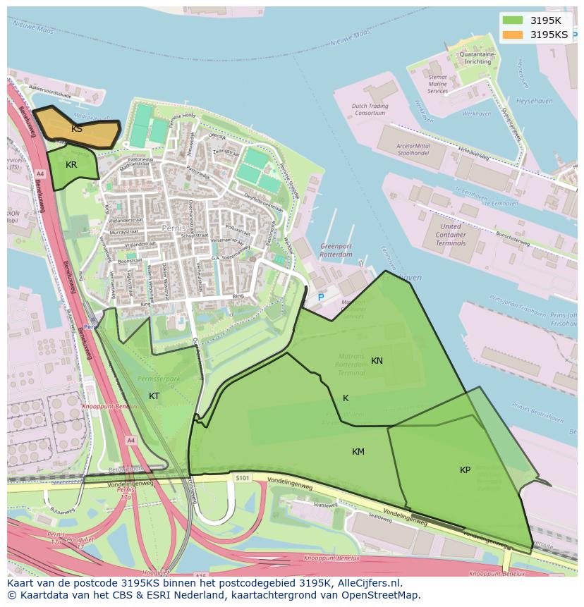 Afbeelding van het postcodegebied 3195 KS op de kaart.