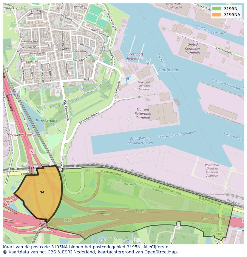 Afbeelding van het postcodegebied 3195 NA op de kaart.