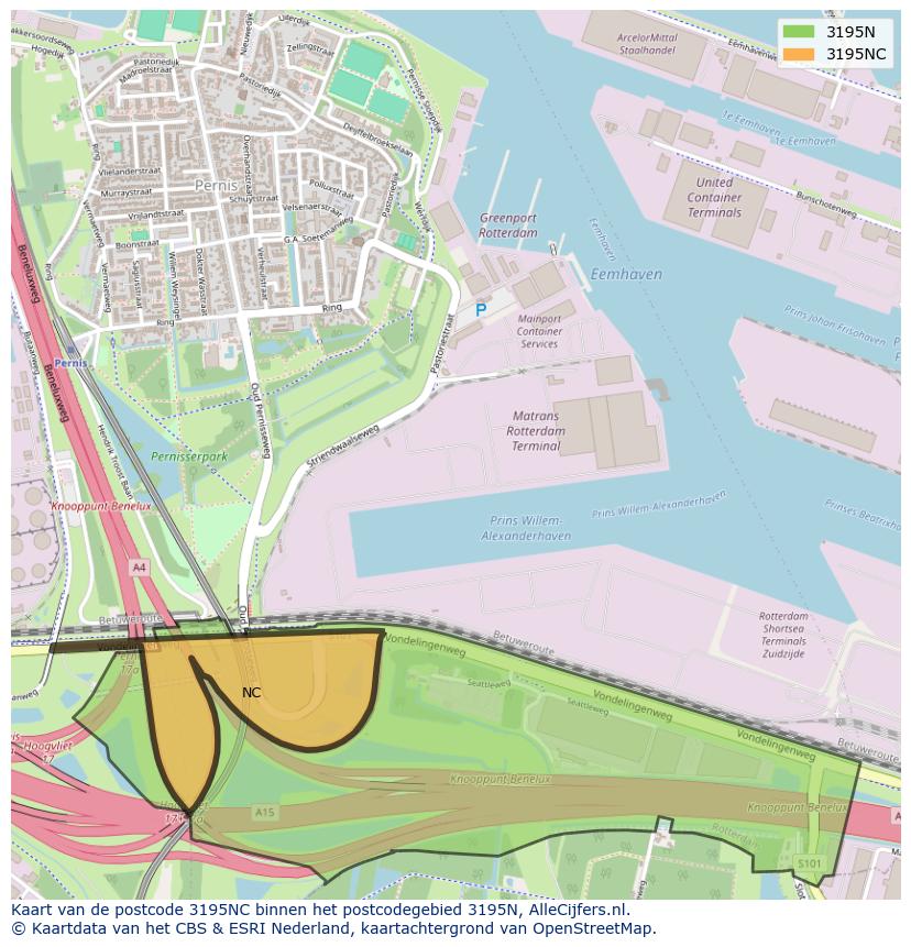 Afbeelding van het postcodegebied 3195 NC op de kaart.