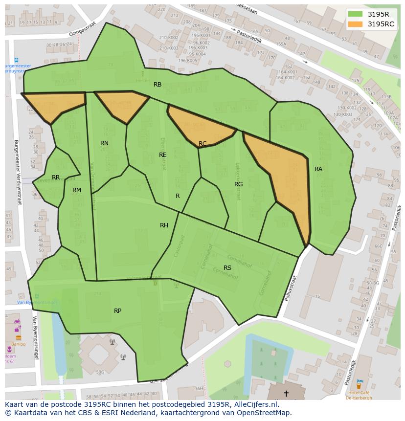 Afbeelding van het postcodegebied 3195 RC op de kaart.