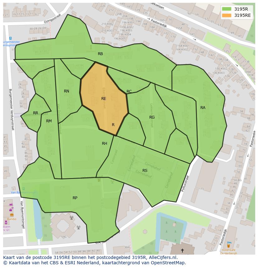 Afbeelding van het postcodegebied 3195 RE op de kaart.
