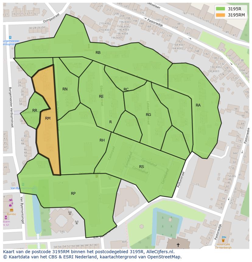 Afbeelding van het postcodegebied 3195 RM op de kaart.