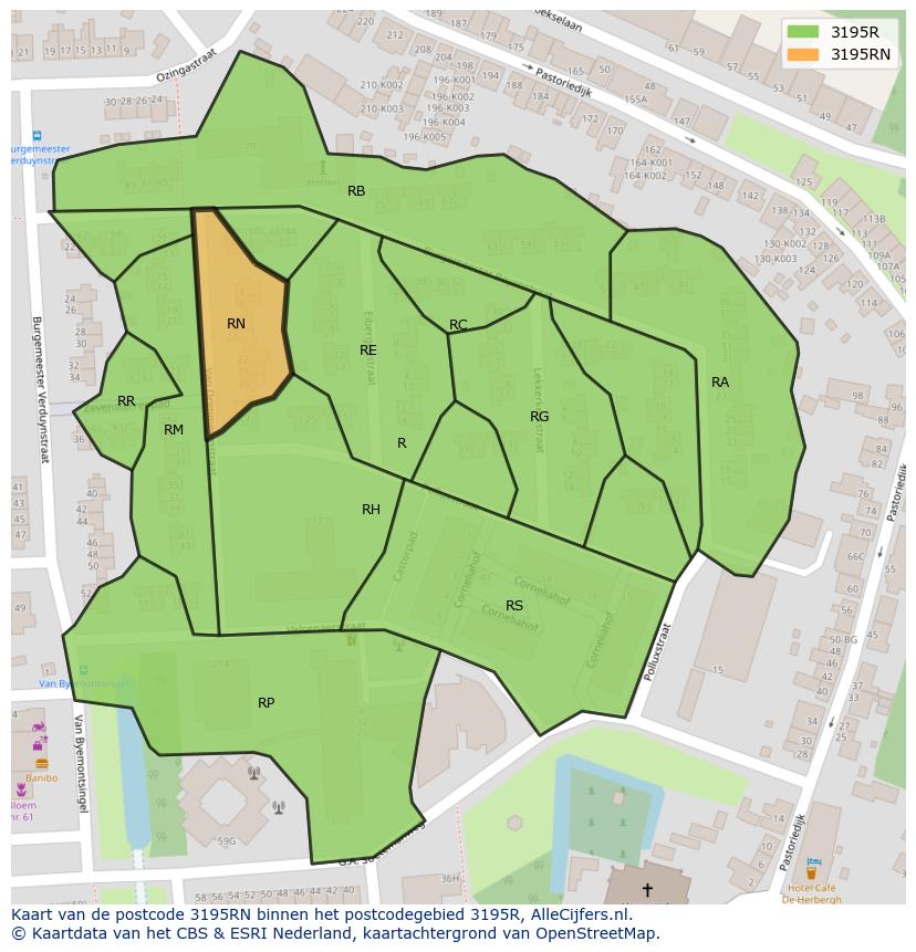 Afbeelding van het postcodegebied 3195 RN op de kaart.