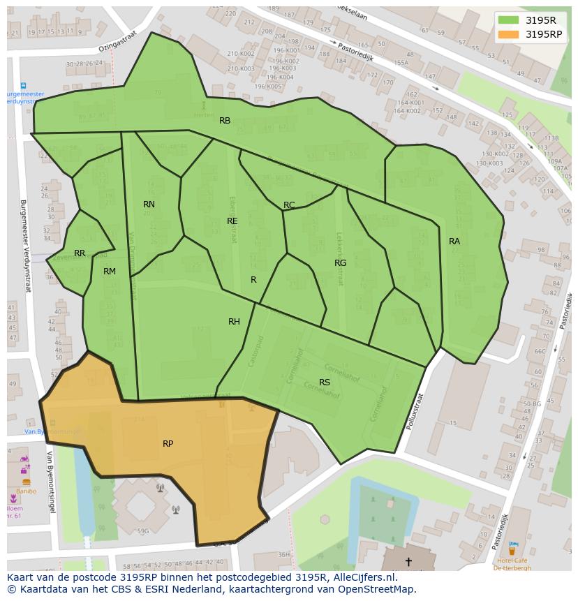 Afbeelding van het postcodegebied 3195 RP op de kaart.