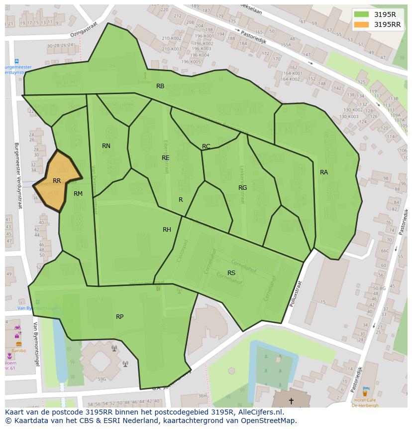 Afbeelding van het postcodegebied 3195 RR op de kaart.