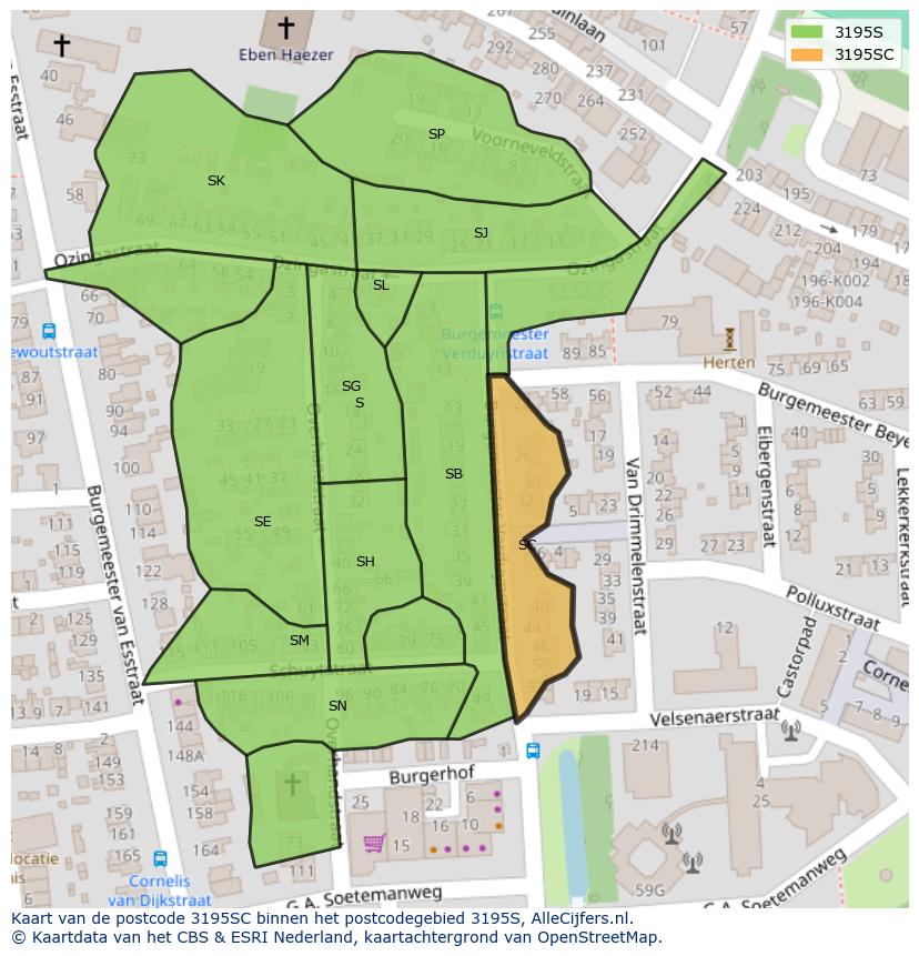 Afbeelding van het postcodegebied 3195 SC op de kaart.