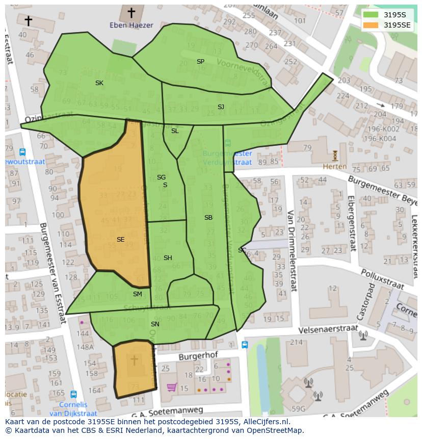 Afbeelding van het postcodegebied 3195 SE op de kaart.