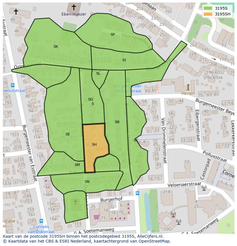 Afbeelding van het postcodegebied 3195 SH op de kaart.
