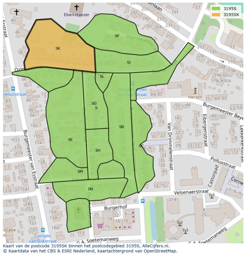 Afbeelding van het postcodegebied 3195 SK op de kaart.