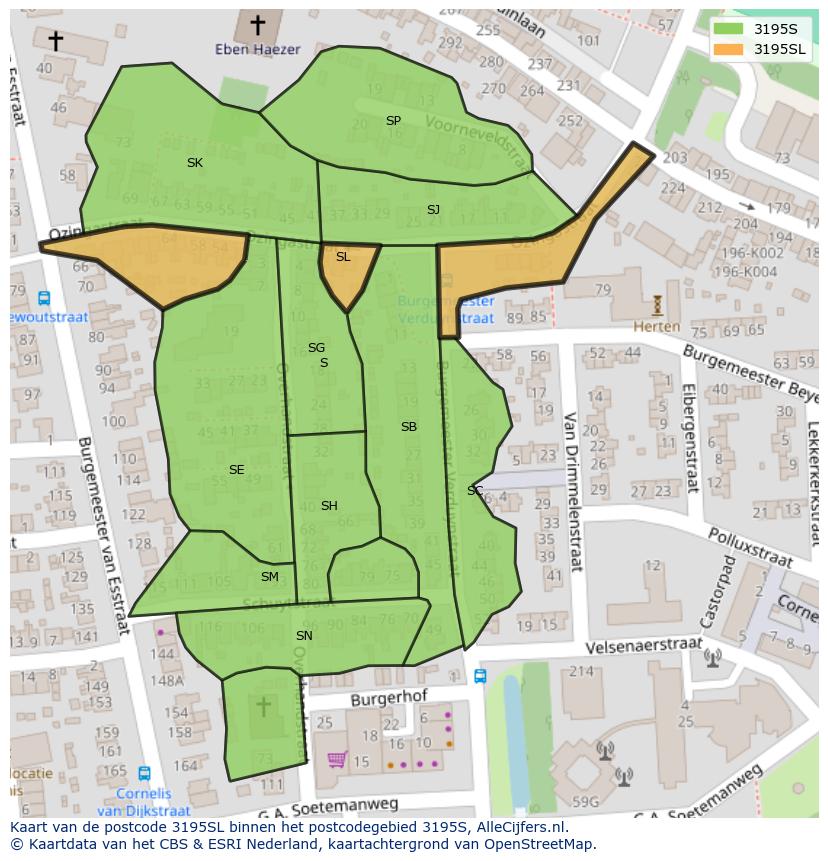 Afbeelding van het postcodegebied 3195 SL op de kaart.