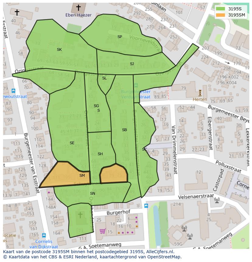 Afbeelding van het postcodegebied 3195 SM op de kaart.