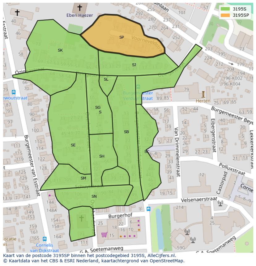Afbeelding van het postcodegebied 3195 SP op de kaart.