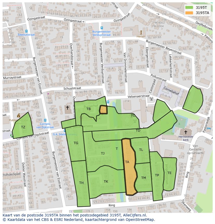 Afbeelding van het postcodegebied 3195 TA op de kaart.