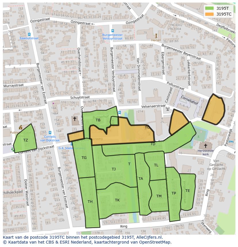 Afbeelding van het postcodegebied 3195 TC op de kaart.
