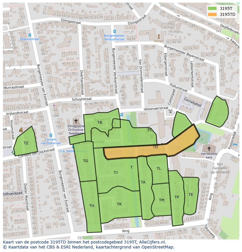 Afbeelding van het postcodegebied 3195 TD op de kaart.