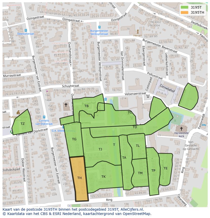 Afbeelding van het postcodegebied 3195 TH op de kaart.