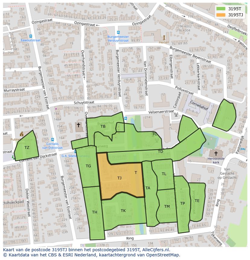 Afbeelding van het postcodegebied 3195 TJ op de kaart.