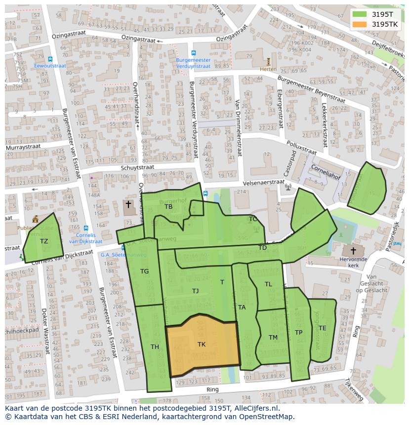 Afbeelding van het postcodegebied 3195 TK op de kaart.