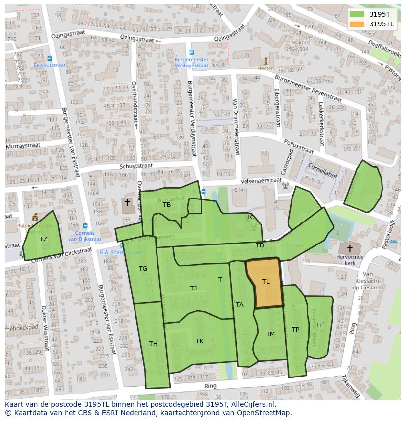 Afbeelding van het postcodegebied 3195 TL op de kaart.