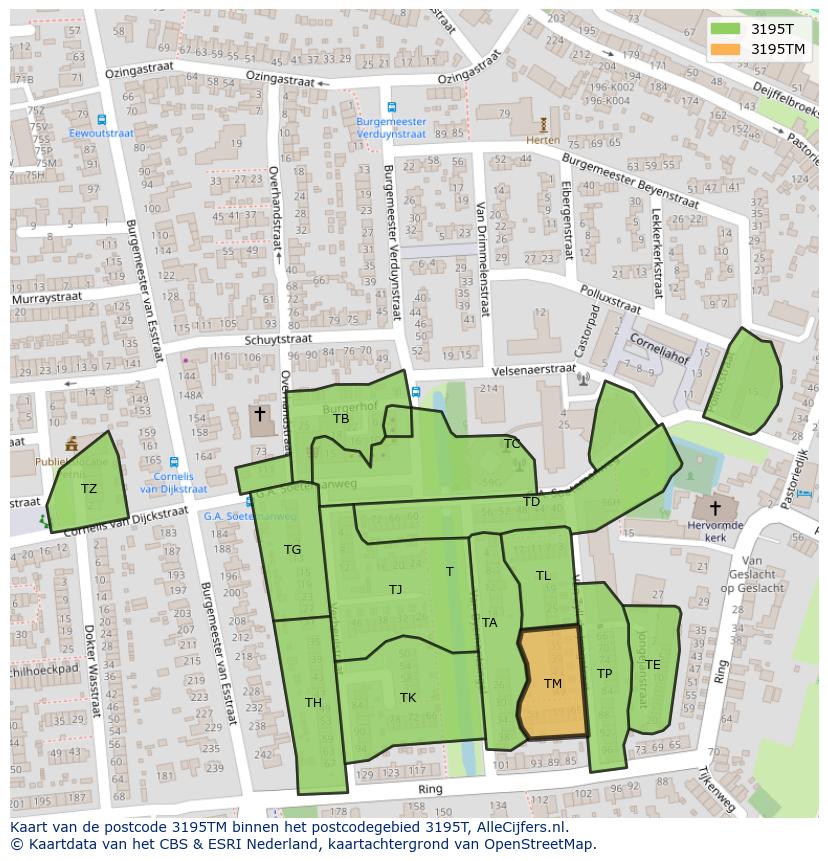 Afbeelding van het postcodegebied 3195 TM op de kaart.