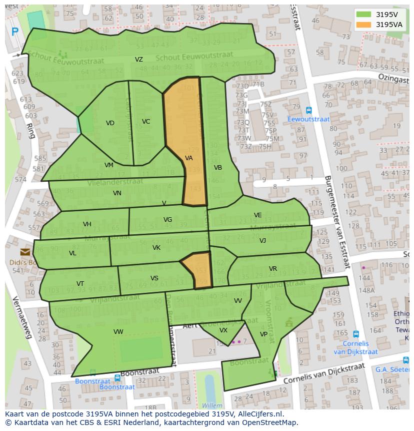 Afbeelding van het postcodegebied 3195 VA op de kaart.