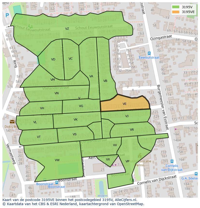 Afbeelding van het postcodegebied 3195 VE op de kaart.