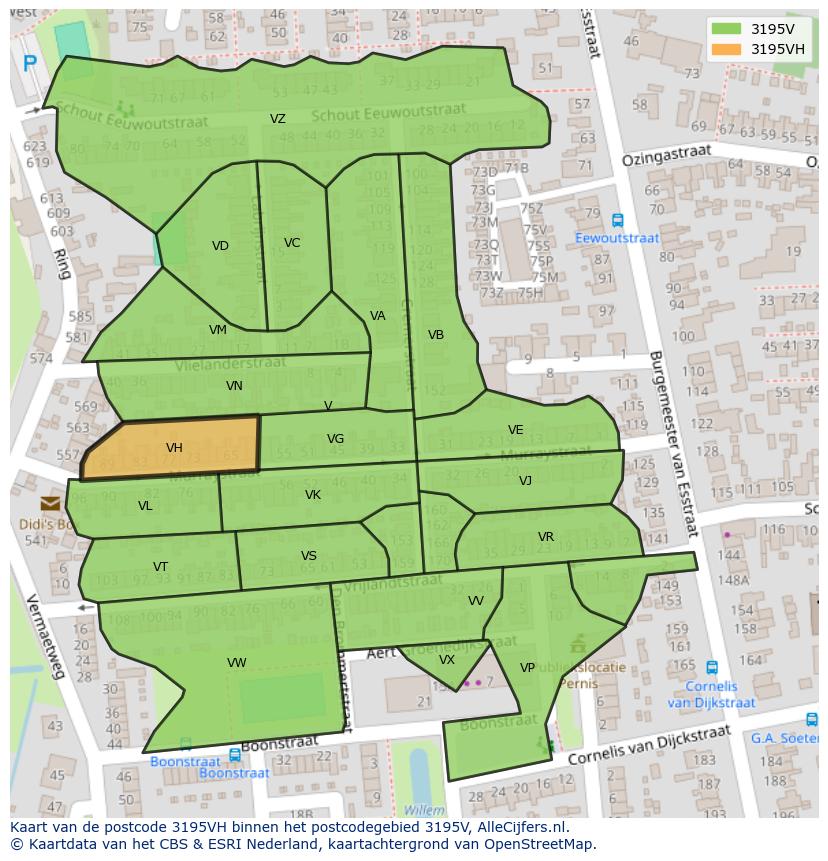 Afbeelding van het postcodegebied 3195 VH op de kaart.