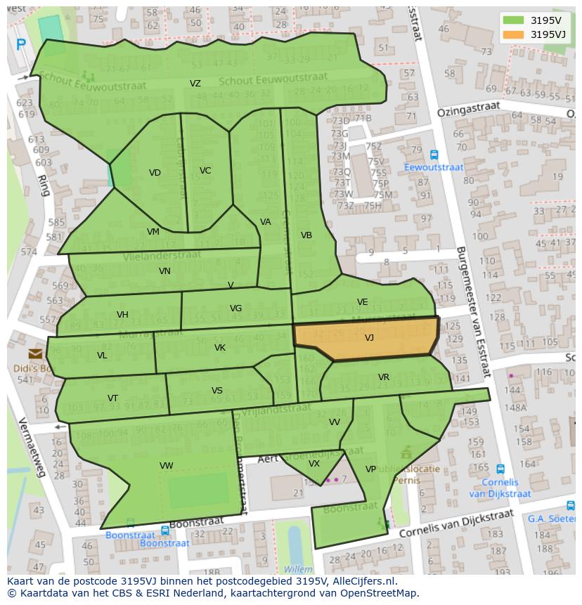 Afbeelding van het postcodegebied 3195 VJ op de kaart.