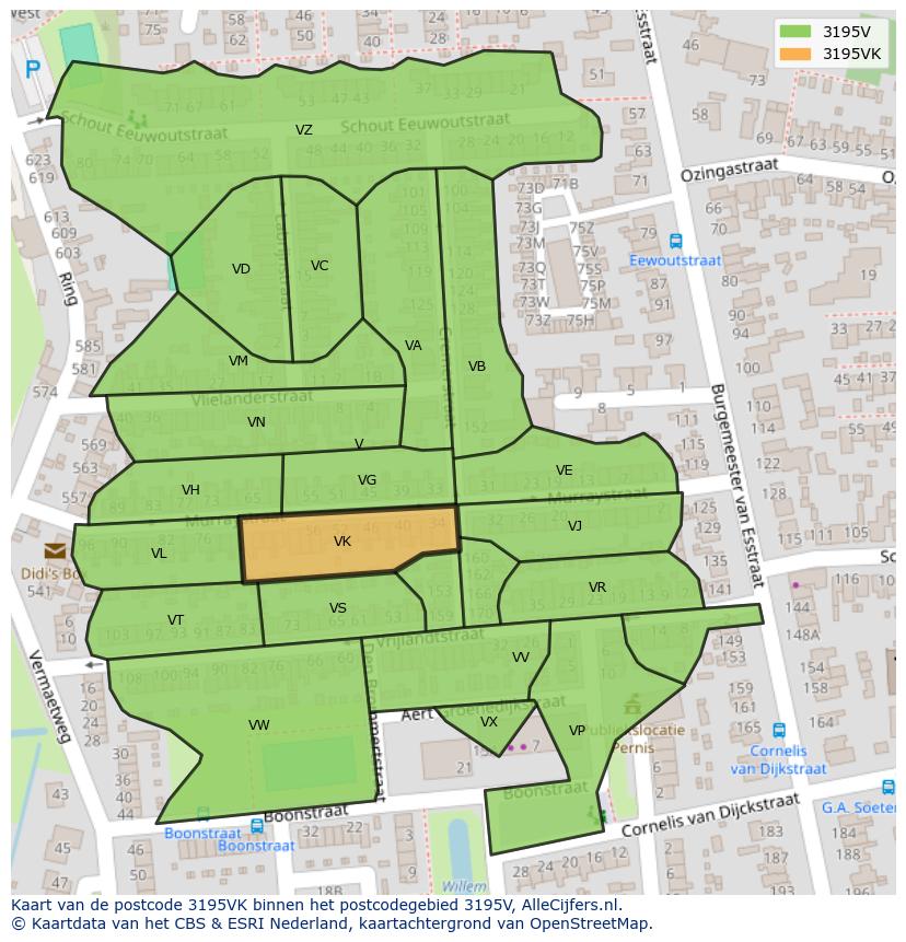Afbeelding van het postcodegebied 3195 VK op de kaart.