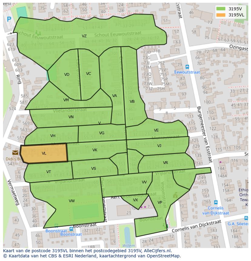 Afbeelding van het postcodegebied 3195 VL op de kaart.