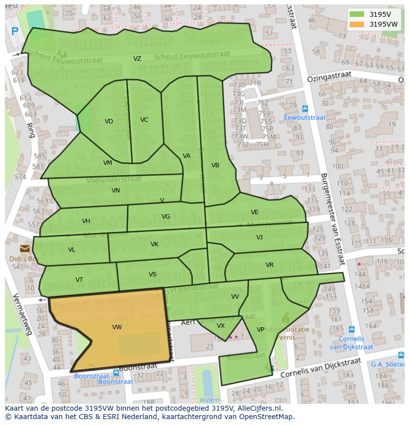 Afbeelding van het postcodegebied 3195 VW op de kaart.