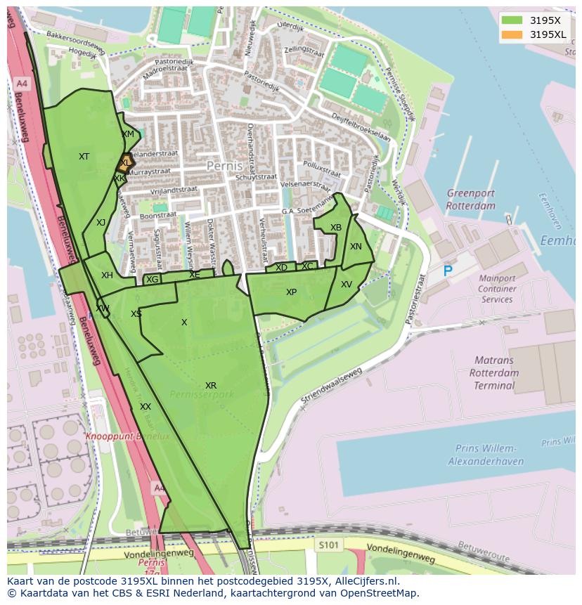 Afbeelding van het postcodegebied 3195 XL op de kaart.