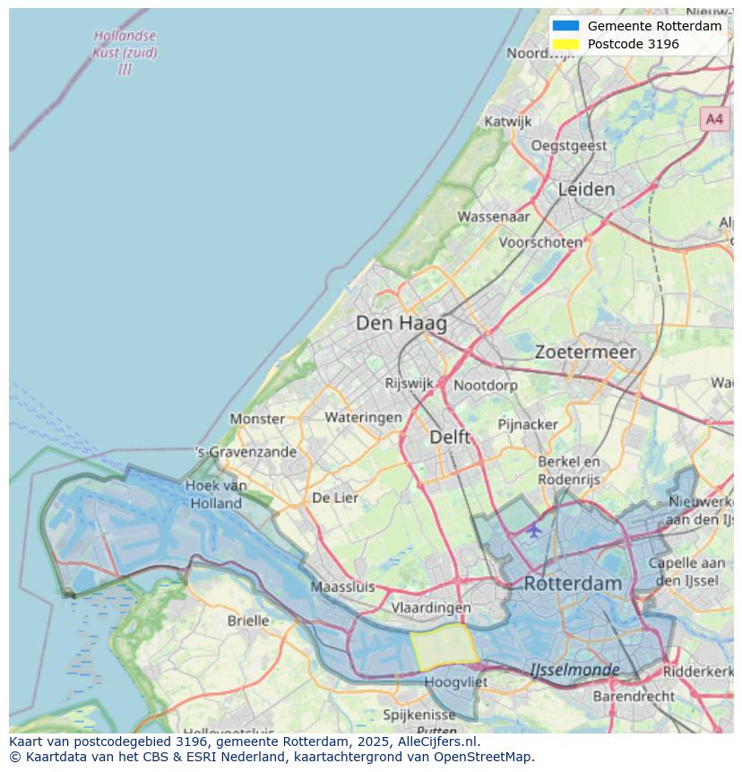 Afbeelding van het postcodegebied 3196 op de kaart.