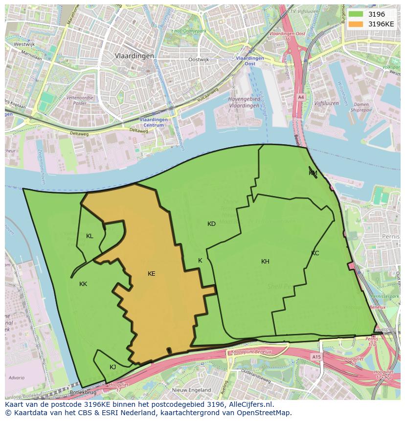 Afbeelding van het postcodegebied 3196 KE op de kaart.