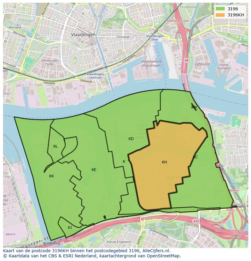Afbeelding van het postcodegebied 3196 KH op de kaart.