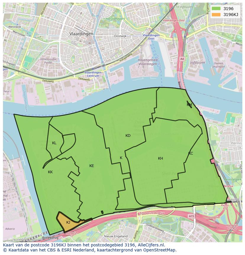 Afbeelding van het postcodegebied 3196 KJ op de kaart.