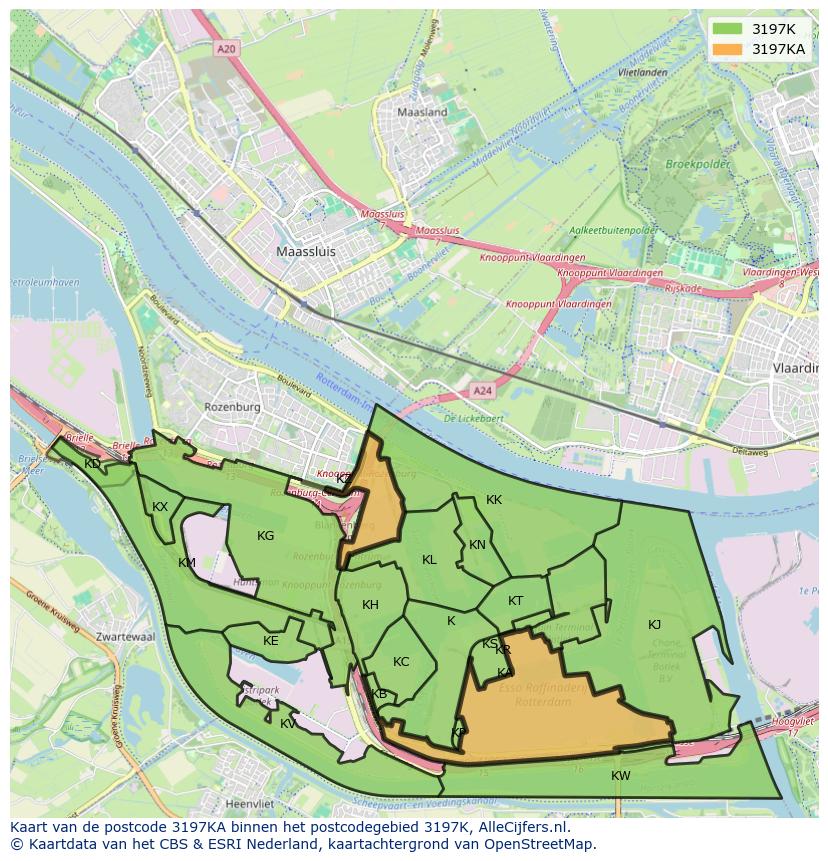 Afbeelding van het postcodegebied 3197 KA op de kaart.