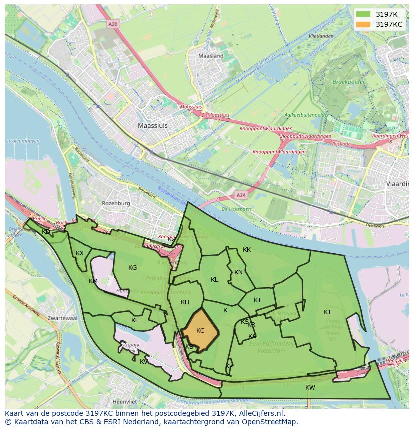 Afbeelding van het postcodegebied 3197 KC op de kaart.
