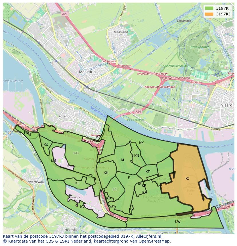 Afbeelding van het postcodegebied 3197 KJ op de kaart.