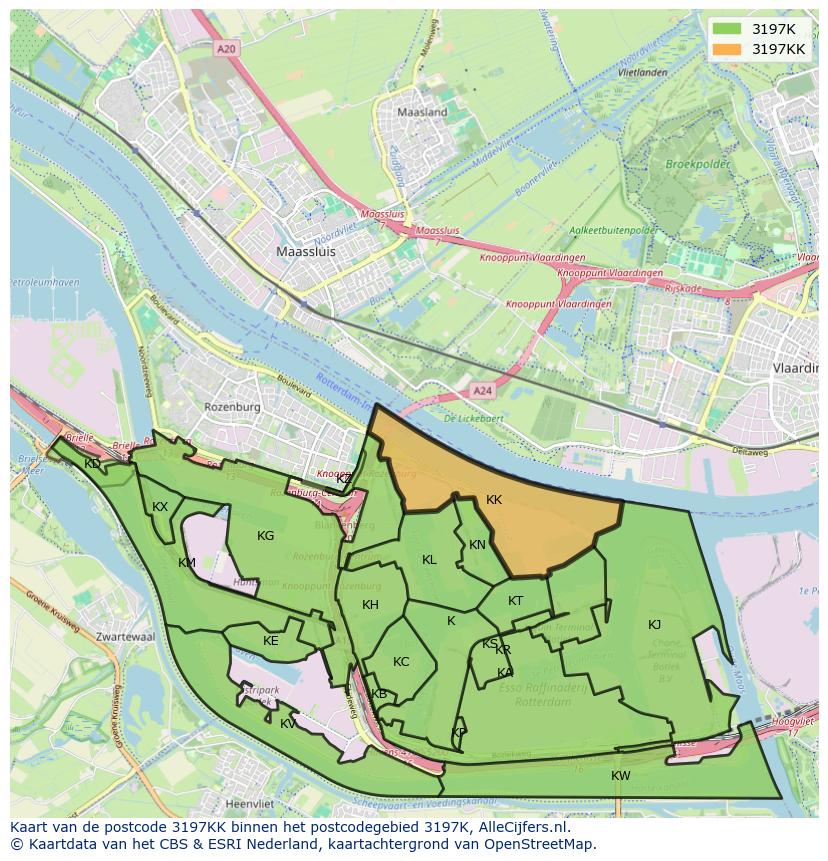 Afbeelding van het postcodegebied 3197 KK op de kaart.