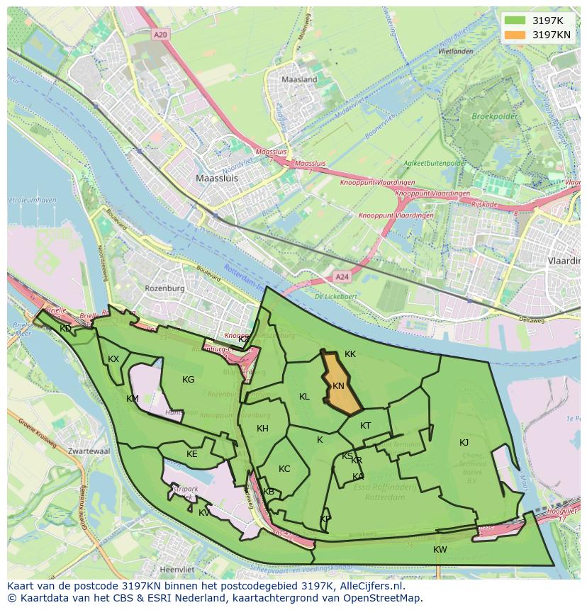 Afbeelding van het postcodegebied 3197 KN op de kaart.