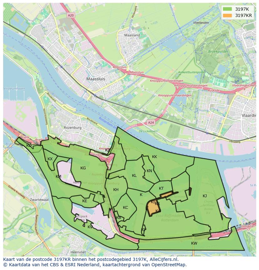 Afbeelding van het postcodegebied 3197 KR op de kaart.
