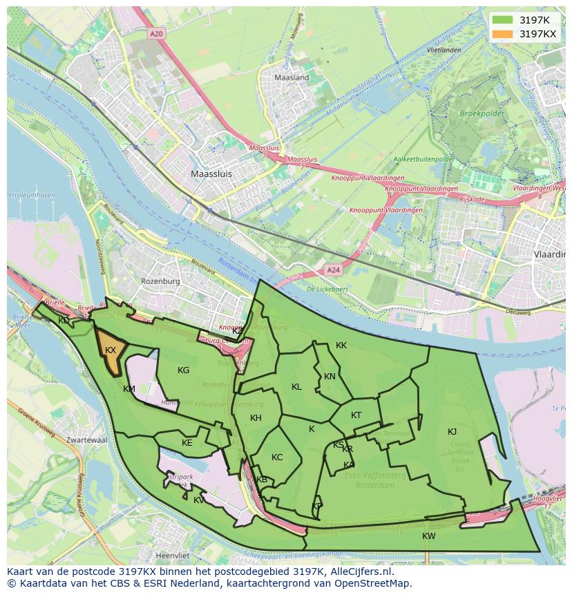 Afbeelding van het postcodegebied 3197 KX op de kaart.