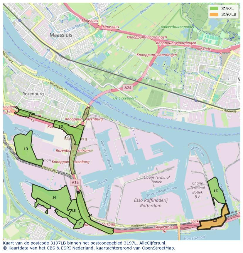 Afbeelding van het postcodegebied 3197 LB op de kaart.