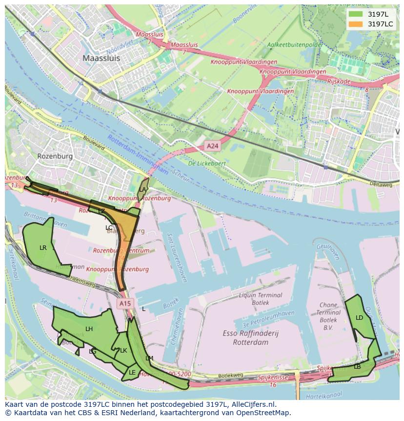 Afbeelding van het postcodegebied 3197 LC op de kaart.